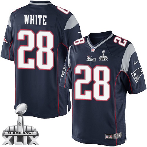Youth Elite James White Super Bowl XLIX Nike Jersey Navy Blue Home - #28 NFL New England Patriots
